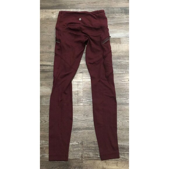 Lululemon Toasty Tech Tight II Size 4 Burgundy Athletic Leggings - Picture 2 of 6